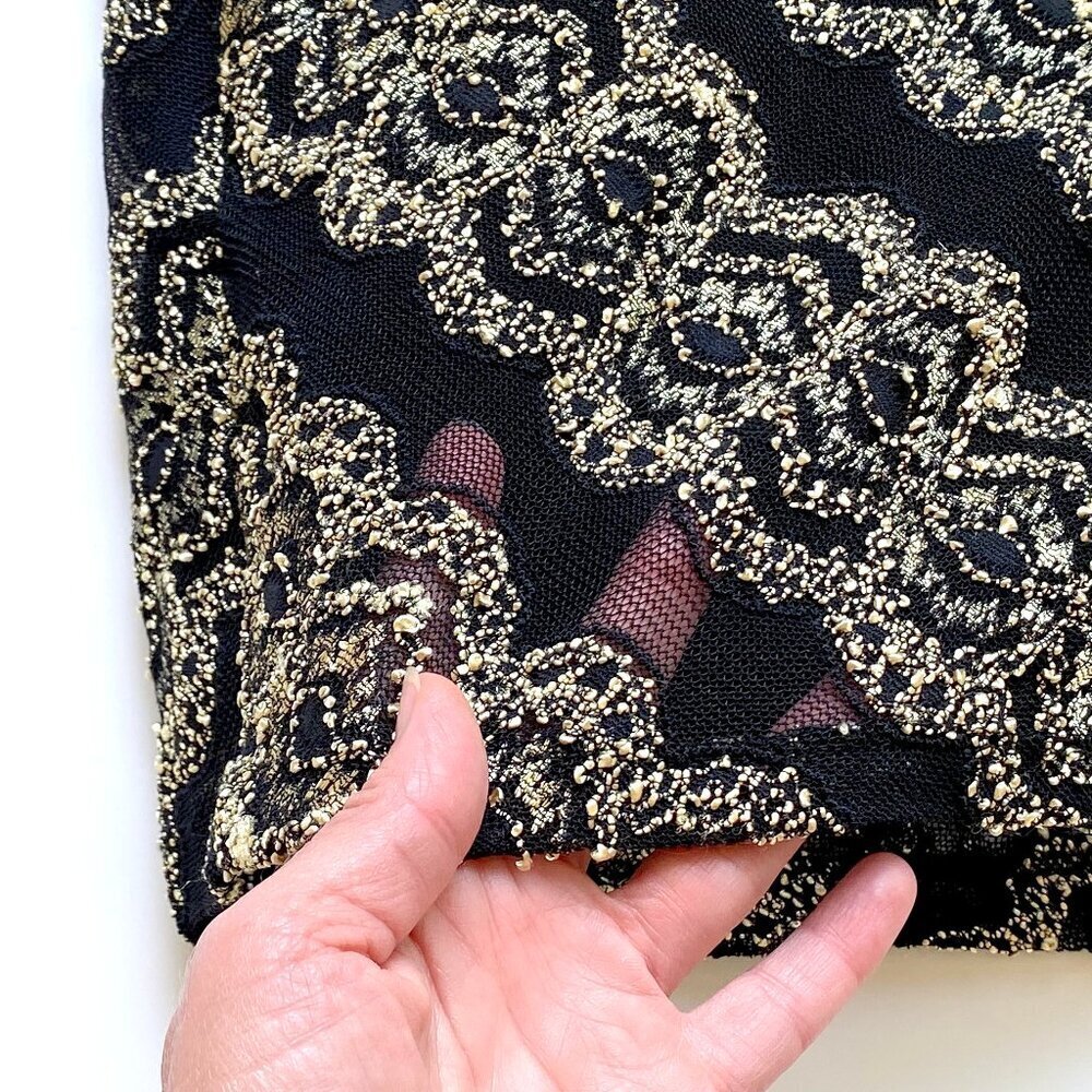 Bacci Black Lace & Metallic Gold Embroidered Dress Size M - Picture 7 of 15